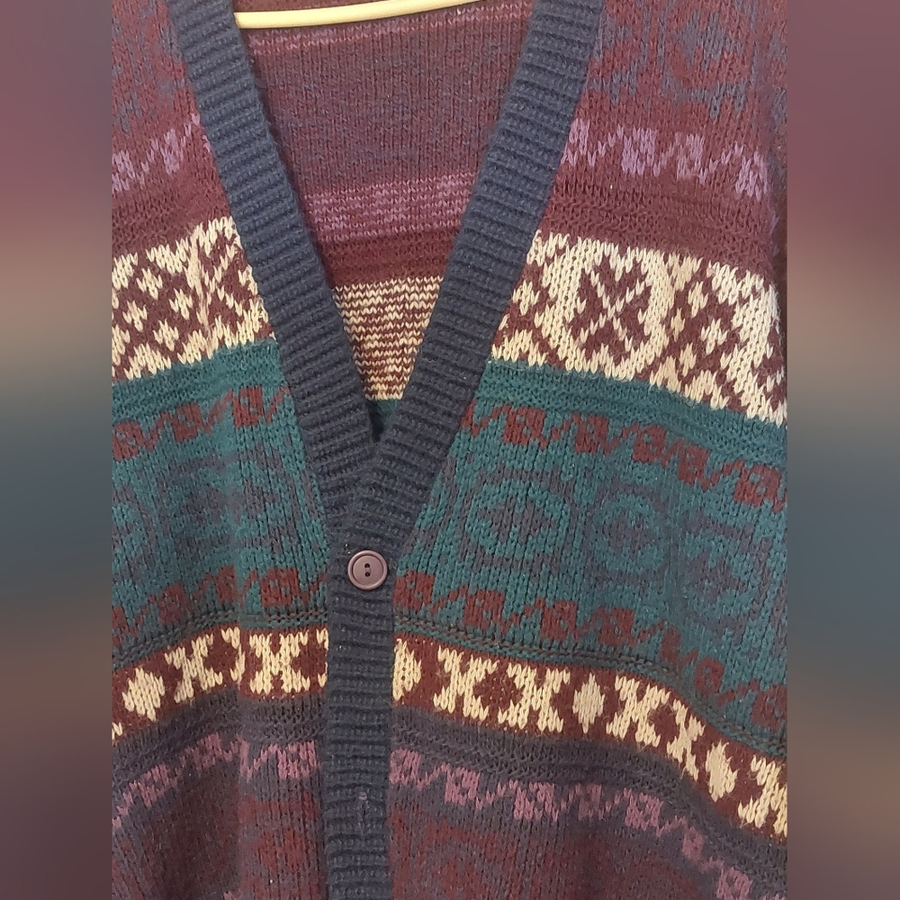 VTG Scandia Cardigan Sweater Men *Sz Med  Abstract Multicolor Geometric USA